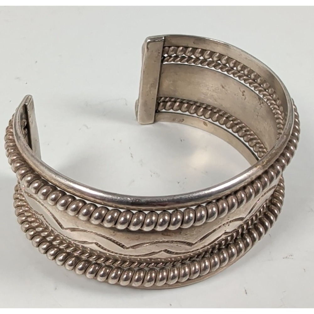 TAHE Navajo Sterling‎ Silver Heavy Stamped Twisted Wire Cuff Bracelet 54g